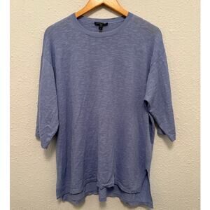 Eileen Fisher Blue Short Sleeve Sweater Cotton Linen Sz Small Oversized Coastal